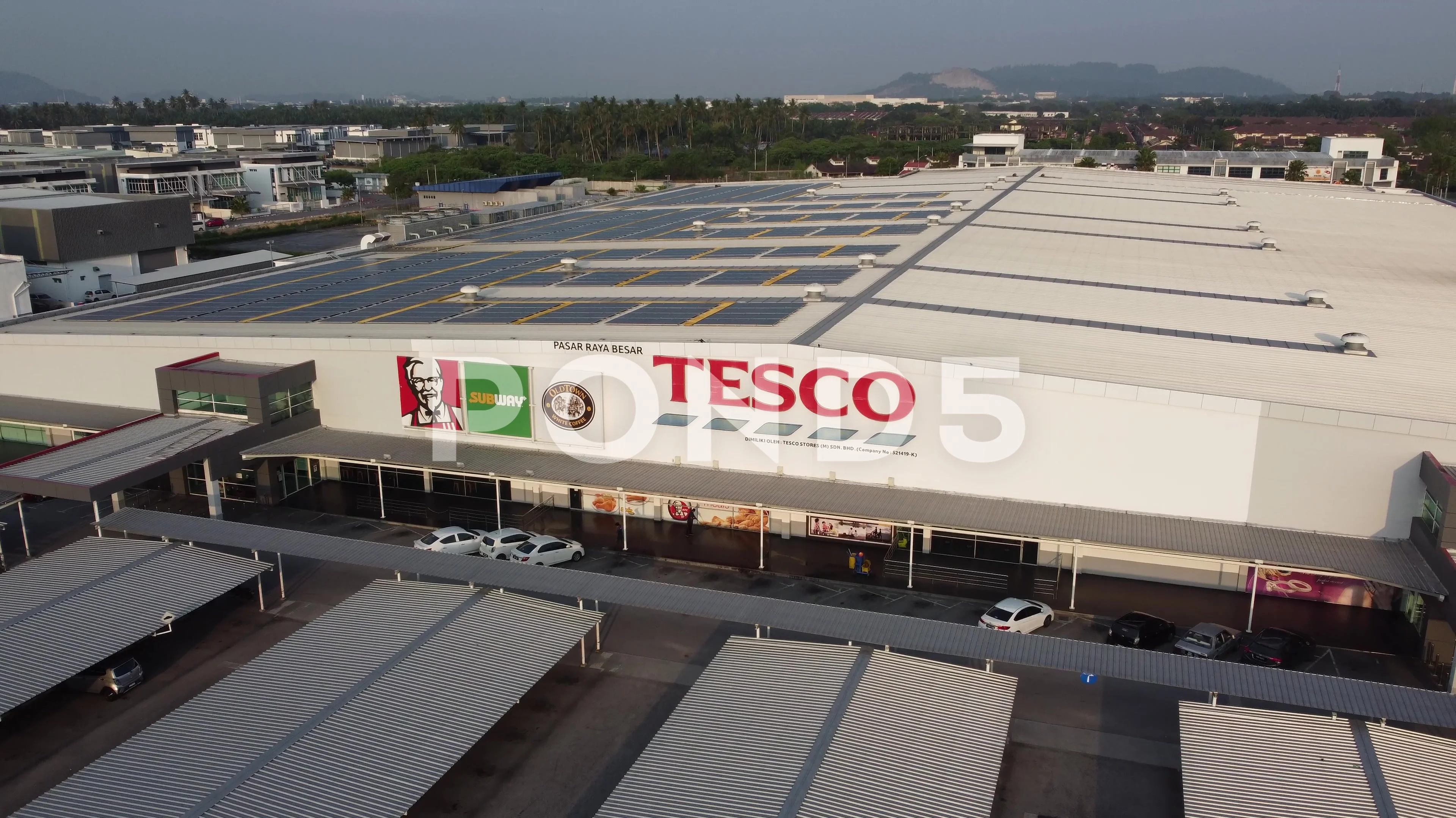 Aerial view Tesco supermarket