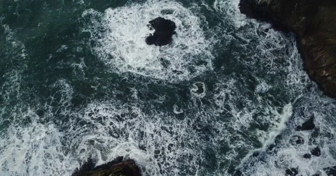 Aerial View of Textured Pattern in the Sea Looking Down from Rocky Cliffs Stock Footage 63002367