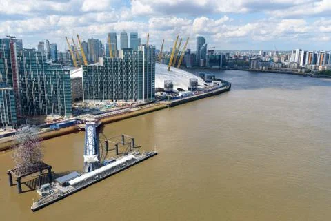 Aerial view of Thames River in eastern London Stock Photos