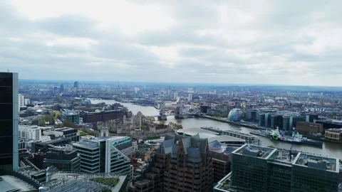 Aerial view of Thames River, the Tower Bridge, London, United Kingdom. Stock Footage 320047026