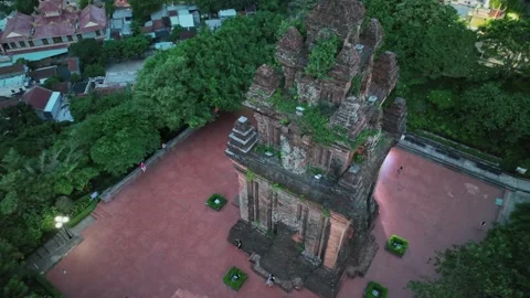 Aerial view of Thap Nhan tower in Tuy Hoa, Phu Yen Vietnam Stock Footage 337356024