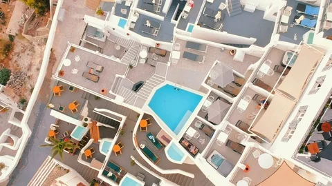 Aerial view of Thira in Santorini island and its unique architecture. Stock Footage