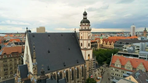 Aerial View of Thomaskirche (Saint Thomas Church) in Leipzig, Germany, Europe Stock-Footage 117775075
