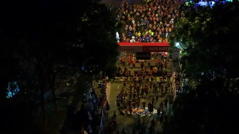 Aerial view of thousand of runners started the marathon in front of Saigon Zo Stock Footage 157118382