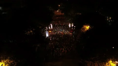 Aerial view of thousand of runners started the marathon in front of Saigon Zo Stock Footage 158234470