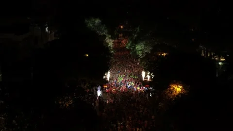 Aerial view of thousand of runners started the marathon in front of Saigon Zo Stock Footage 158234496