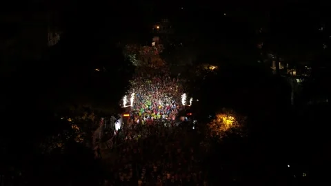 Aerial view of thousand of runners started the marathon in front of Saigon Zo Stock Footage 158234507