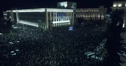 Aerial view of thousands of Bulgarians protesting against corruption in Sofia Stock-Footage 324558464