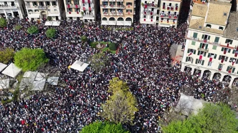 Aerial View of Thousands of People Gathered in Liston Square for Easter in Stock Footage 333798636