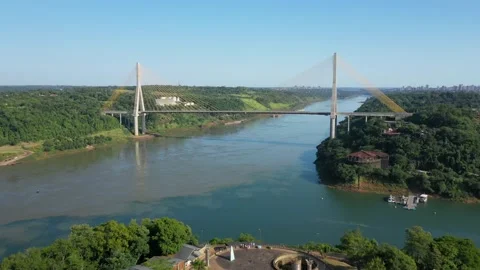 Aerial view of the Three Borders Monument and the Integration Bridge in Mis.. Stockbeeldmateriaal 314391808