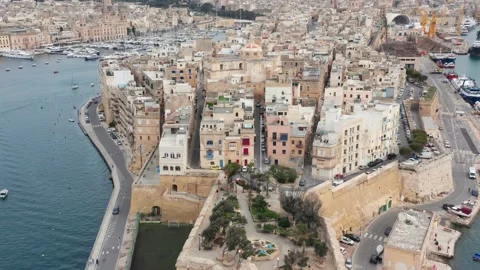 Aerial view of Three cities, Senglea city. Malta Stock Footage 172251489