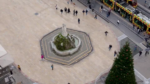 Aerial View Three Graces Fountain Place de la Comedie Tramway Montpellier France Stock Footage 344035892