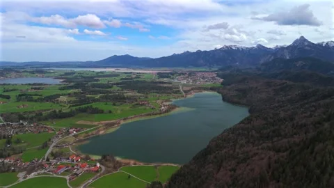 Aerial view of three large lakes Weissensee, Hopfensee, Forggensee in Bavaria Video stock 284986385