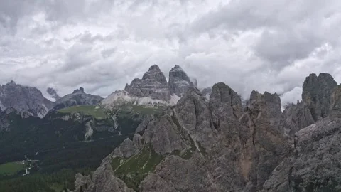 Aerial view of the three peaks of lavaredo in trentino alto adige Stock Footage 287951467