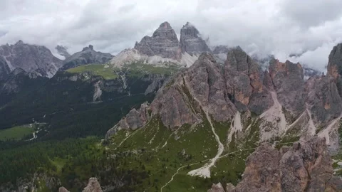 Aerial view of the three peaks of lavaredo in trentino alto adige Stock Footage 287951648