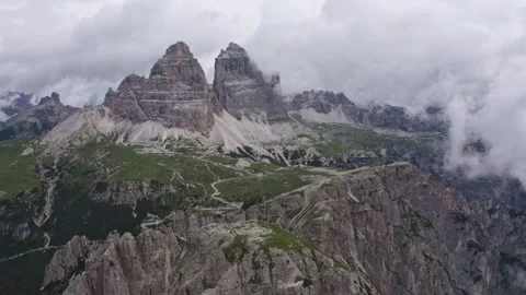 Aerial view of the three peaks of lavaredo in trentino alto adige Stock Footage 287951818