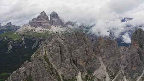 Aerial view of the three peaks of lavaredo in trentino alto adige Stock Footage 287951854