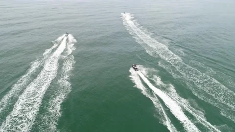 Aerial view of three Waverunners Stock-Footage 136131253