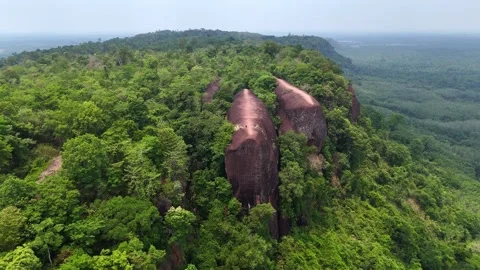 Aerial view of the Three Whale Rocks in Thailand, iconic whale-shaped sandstone Stockbeeldmateriaal 335133652