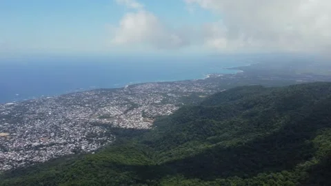 Aerial view through the clouds from mountain Pico Isabel de Torres. Stock Footage 156816861