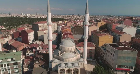 Aerial view through mosque spires Istanbul. Turkey. Stock Footage 93157653