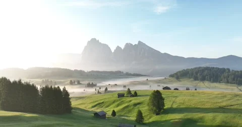 Aerial view through Seiser Alm, Dolomites Italy Stock Footage 311868914