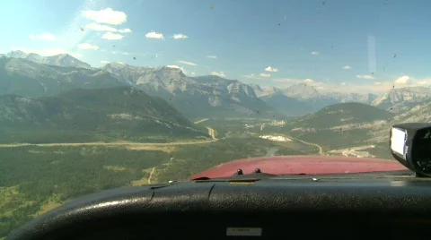 Aerial, view through windshield of Cessna 172 Stock Footage