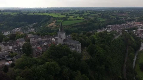 Aerial view of thuin city and its belfry in belgium 스톡 동영상 336611261