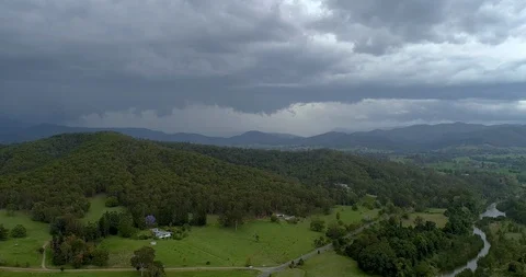 Aerial view of thunder storm over mountains,sunshine Coast,queensland,Australia Stock Footage 100279217