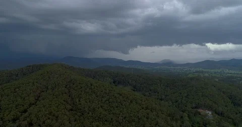 Aerial view of thunder storm over mountains,sunshine Coast,queensland,Australia Stock Footage 100279488
