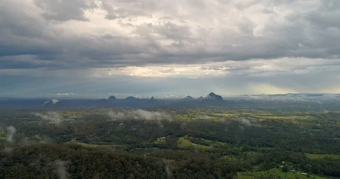 Aerial view of thunder storm over mountains,sunshine Coast,queensland,Australia Stock Footage 100289854