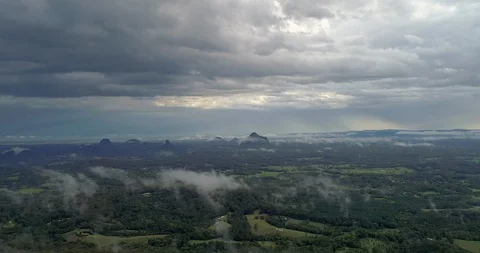 Aerial view of thunder storm over mountains,sunshine Coast,queensland,Australia Stock Footage 100308782
