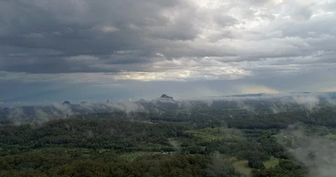 Aerial view of thunder storm over mountains,sunshine Coast,queensland,Australia Stock Footage 100309184