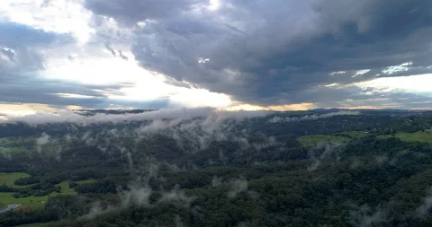 Aerial view of thunder storm over mountains,sunshine Coast,queensland,Australia Stock Footage 100309412