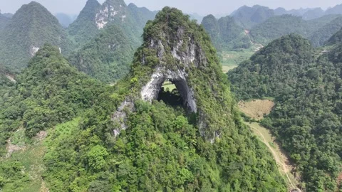 Aerial view of Thung mountain in Tra Linh, Cao Bang province, Vietnam Stock Footage 285001663