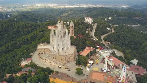 Aerial view of Tibidabo Video stock 98649097