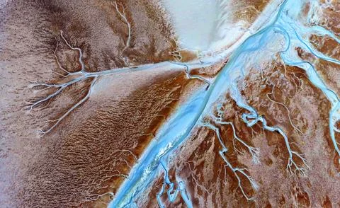 Aerial view of the tidal mudflats in the Eemsdelta, Holland Stock Photos