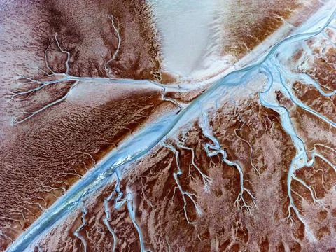 Aerial view of the tidal mudflats in the Eemsdelta, Holland Stock Photos