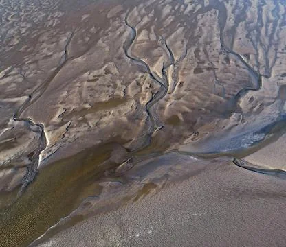 Aerial view of the tidal mudflats in the Eemsdelta, Holland Stock Photos