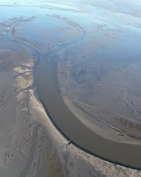 Aerial view of the tidal mudflats in the Eemsdelta, Holland Stock Photos
