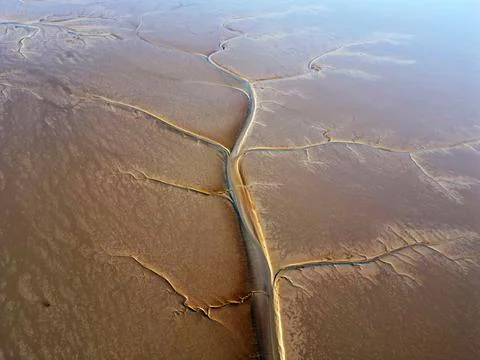 Aerial view of the tidal mudflats in the Eemsdelta, Holland Stock Photos