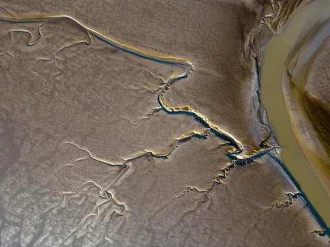 Aerial view of the tidal mudflats in the Eemsdelta, Holland Stock Photos