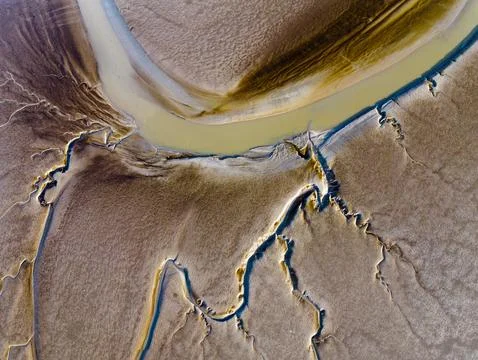Aerial view of the tidal mudflats in the Eemsdelta, Holland Stock Photos
