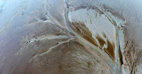 Aerial view of the tidal mudflats in the Eemsdelta, Holland Stock Photos