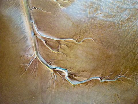 Aerial view of the tidal mudflats in the Eemsdelta, Holland Stock Photos