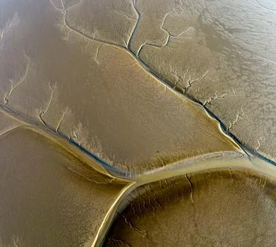 Aerial view of the tidal mudflats in the Eemsdelta, Holland Stock Photos