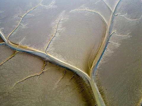 Aerial view of the tidal mudflats in the Eemsdelta, Holland Stock Photos