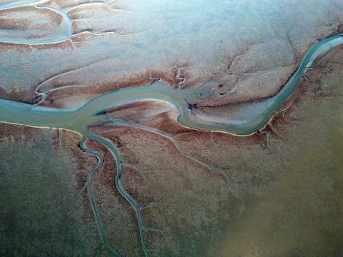 Aerial view of the tidal mudflats in the Eemsdelta, Holland Stock Photos