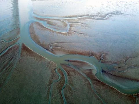 Aerial view of the tidal mudflats in the Eemsdelta, Holland Stock Photos