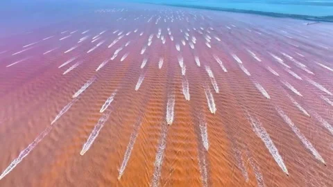 Aerial View of Tidal Sand Patterns on Qiantang River Beach China Vídeo Stock 347108002